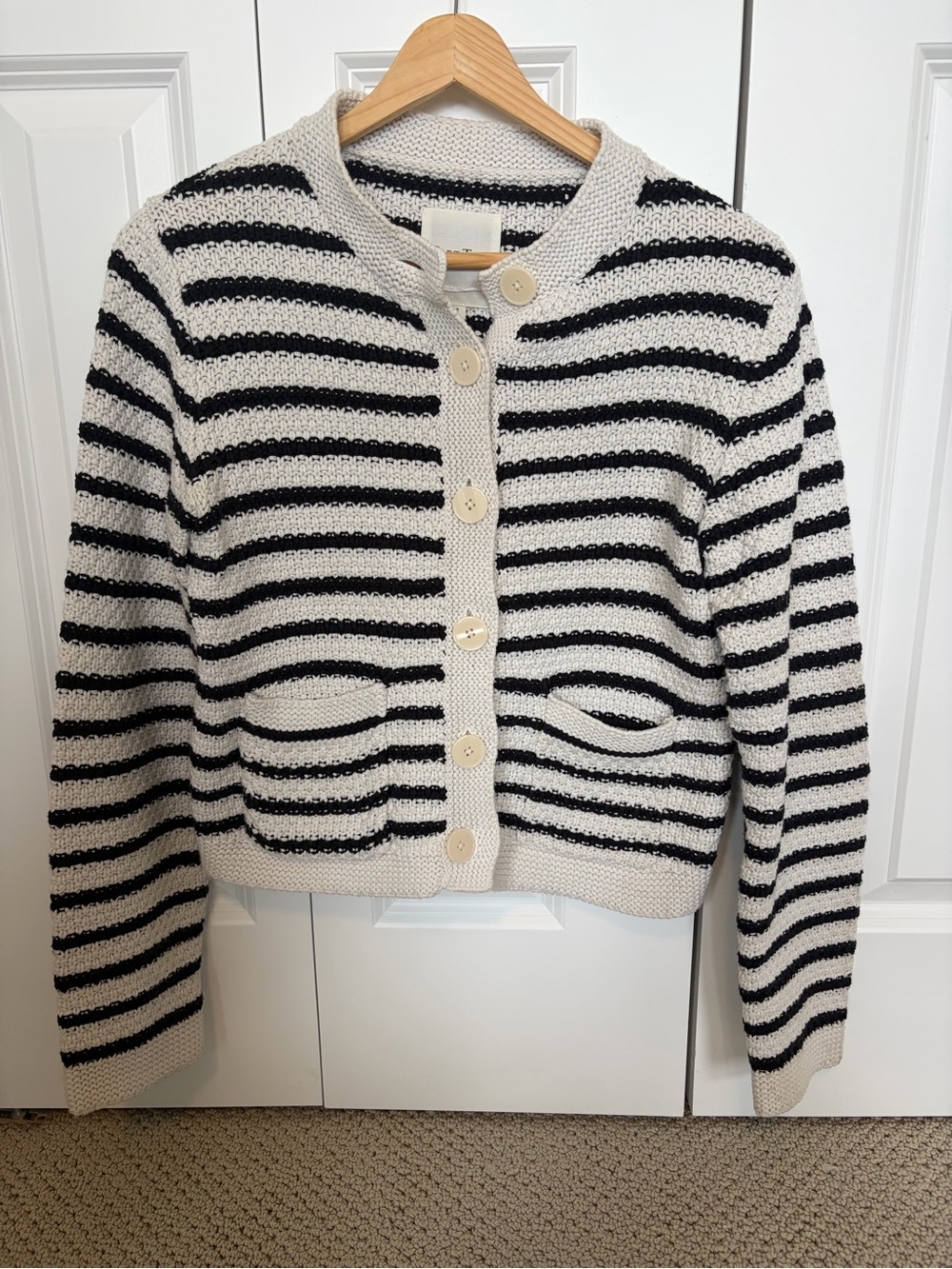 Part Two 60% cotton black and cream stripped cardigan / jacket Sz S